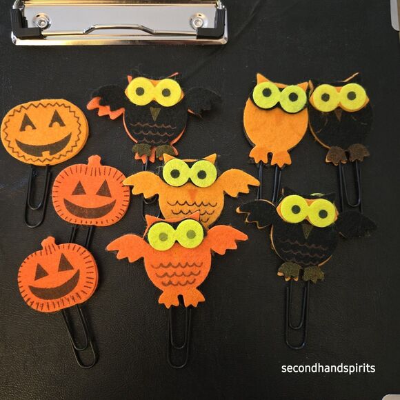 Halloween Owl Pumpkin  Paperclip Bookmark School Office Supply Set of 9 - Picture 5 of 5